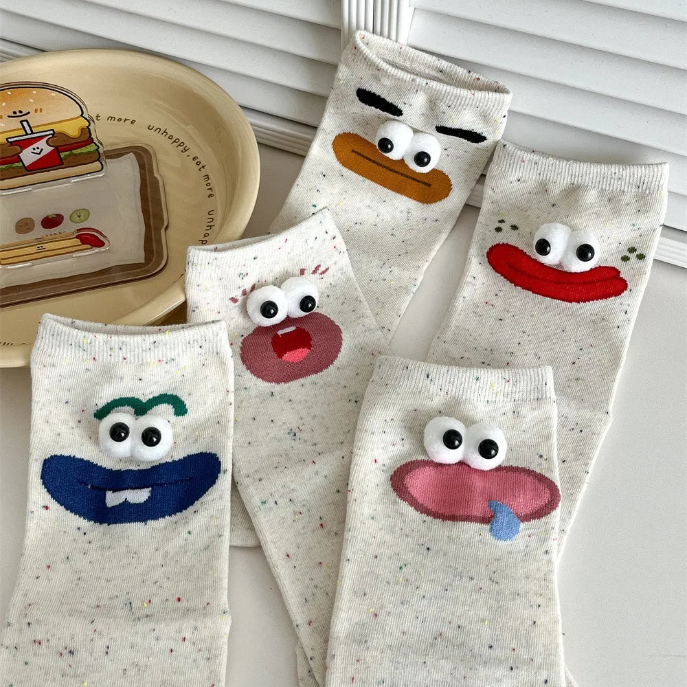 Funny Expression Women's Socks Spring Summer School Students Wearing Cute Cartoon Big Eyes Men Socks Friends Birthday Gifts