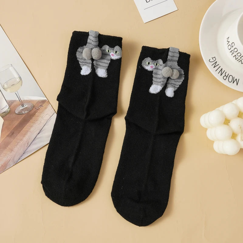 Cartoon 3D Cat Egg Design Middle Tube Socks for Women Soft Breathable Cute and Funny Couple Socks Spring Autumn Cute