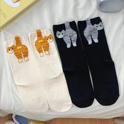 Cartoon 3D Cat Egg Design Middle Tube Socks for Women Soft Breathable Cute and Funny Couple Socks Spring Autumn Cute