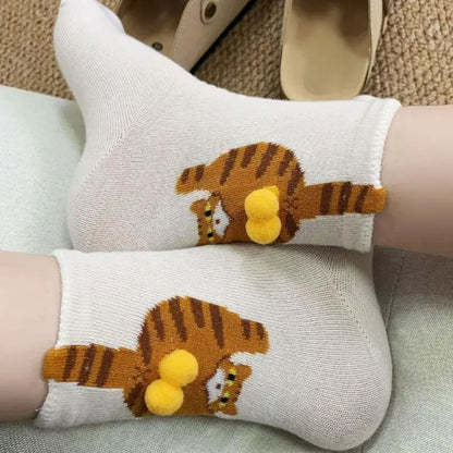 Cartoon 3D Cat Egg Design Middle Tube Socks for Women Soft Breathable Cute and Funny Couple Socks Spring Autumn Cute