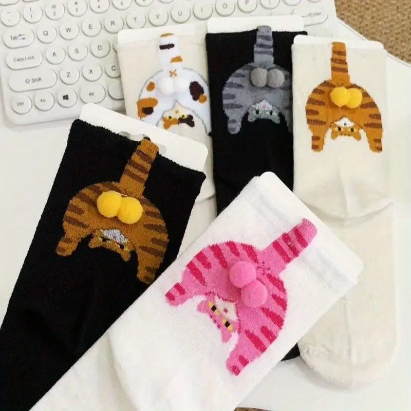Cartoon 3D Cat Egg Design Middle Tube Socks for Women Soft Breathable Cute and Funny Couple Socks Spring Autumn Cute