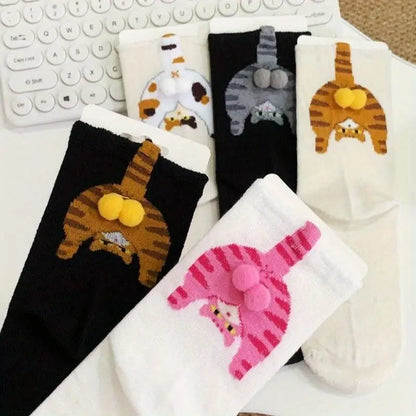 Cartoon 3D Cat Egg Design Middle Tube Socks for Women Soft Breathable Cute and Funny Couple Socks Spring Autumn Cute