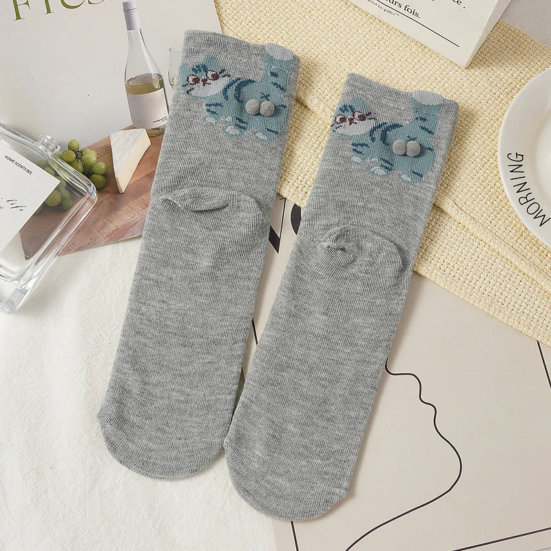 Cartoon 3D Cat Egg Design Middle Tube Socks for Women Soft Breathable Cute and Funny Couple Socks Spring Autumn Cute