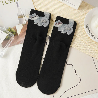 Cartoon 3D Cat Egg Design Middle Tube Socks for Women Soft Breathable Cute and Funny Couple Socks Spring Autumn Cute