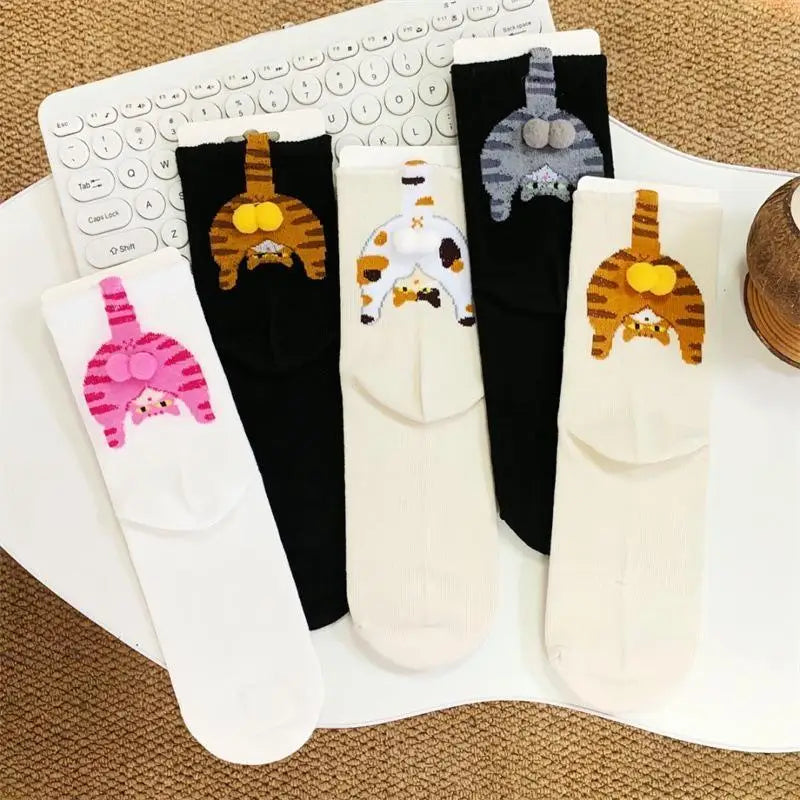 Cartoon 3D Cat Egg Design Middle Tube Socks for Women Soft Breathable Cute and Funny Couple Socks Spring Autumn Cute