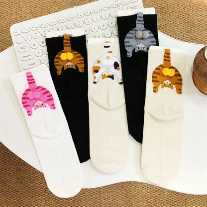 Cartoon 3D Cat Egg Design Middle Tube Socks for Women Soft Breathable Cute and Funny Couple Socks Spring Autumn Cute