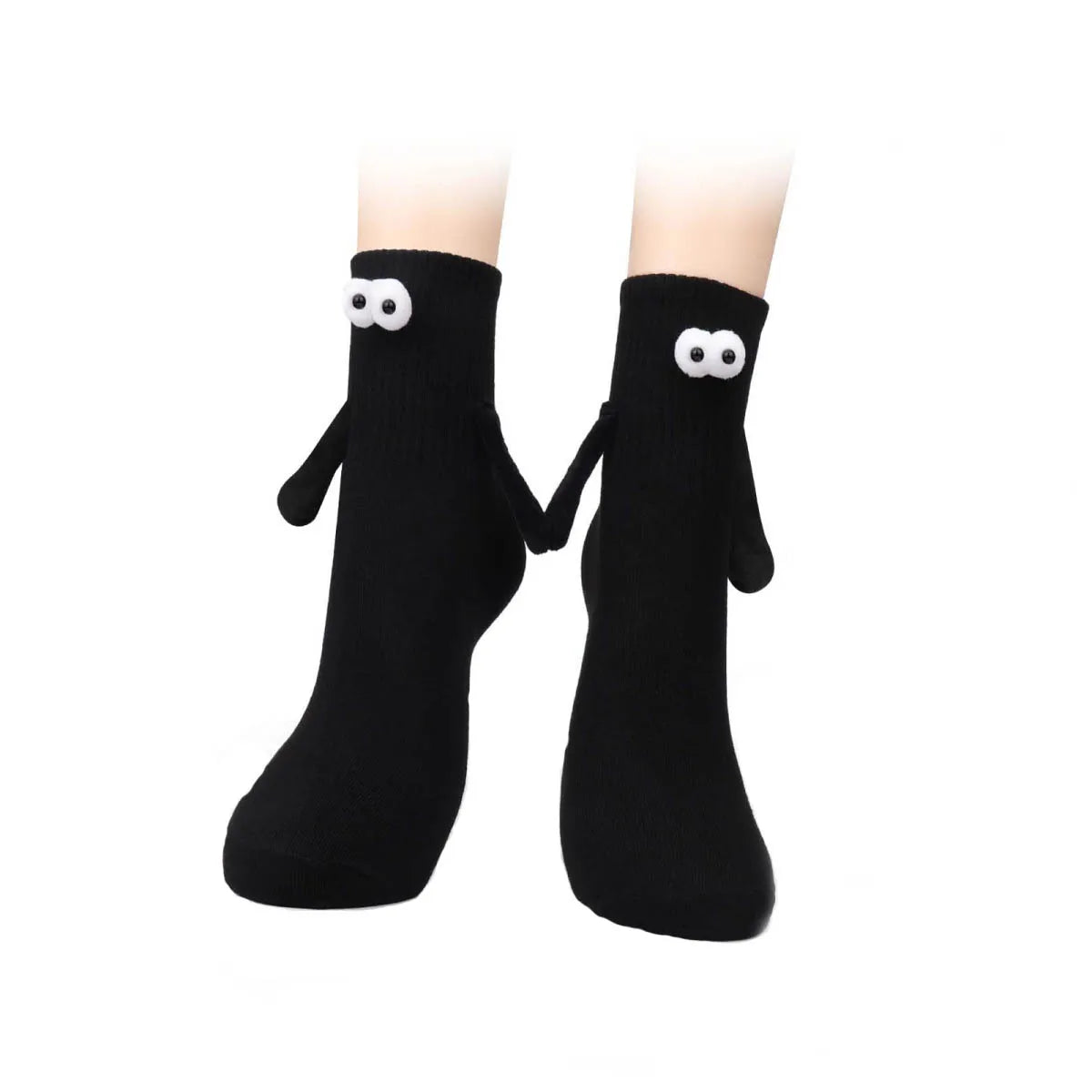 1 Pair Fashion Woman Socks Funny Creative Magnetic Attraction Hands Black White Cartoon Eyes Couples Socks