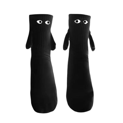 1 Pair Fashion Woman Socks Funny Creative Magnetic Attraction Hands Black White Cartoon Eyes Couples Socks